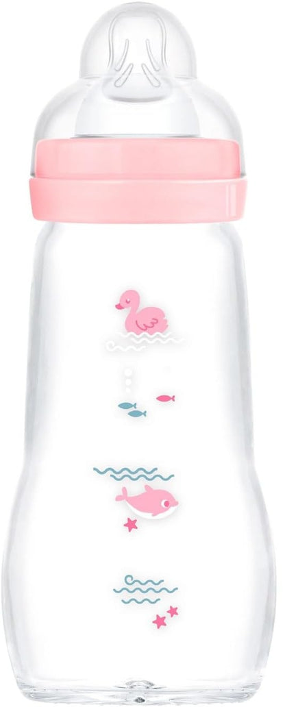 MAM Feel Good biberon din sticlă 260 ml tetină 2 debit mediu 2 luni+ RAȚĂ
