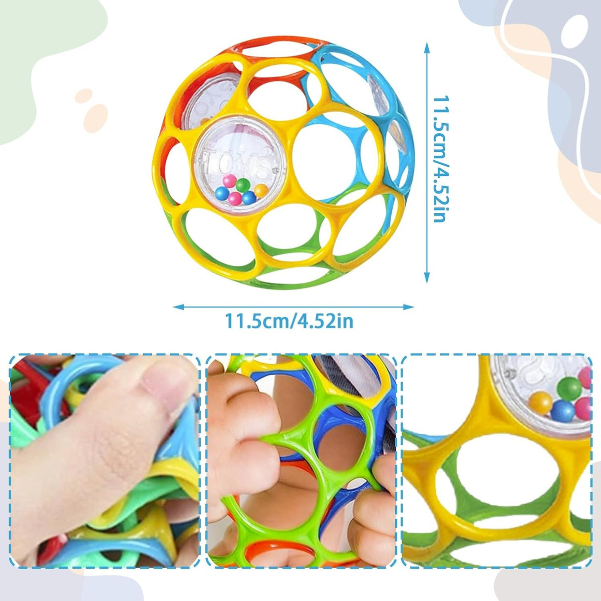 KIKUO Classic Ball, jucărie de dentiție și prindere în formă de minge, cu zornăitoare 11,5 cm