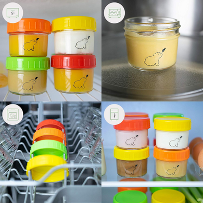 KEABABIESfood containers 120ml x12Can be washed by hand or in the dishwasher. It can also be sterilised.Age: 4