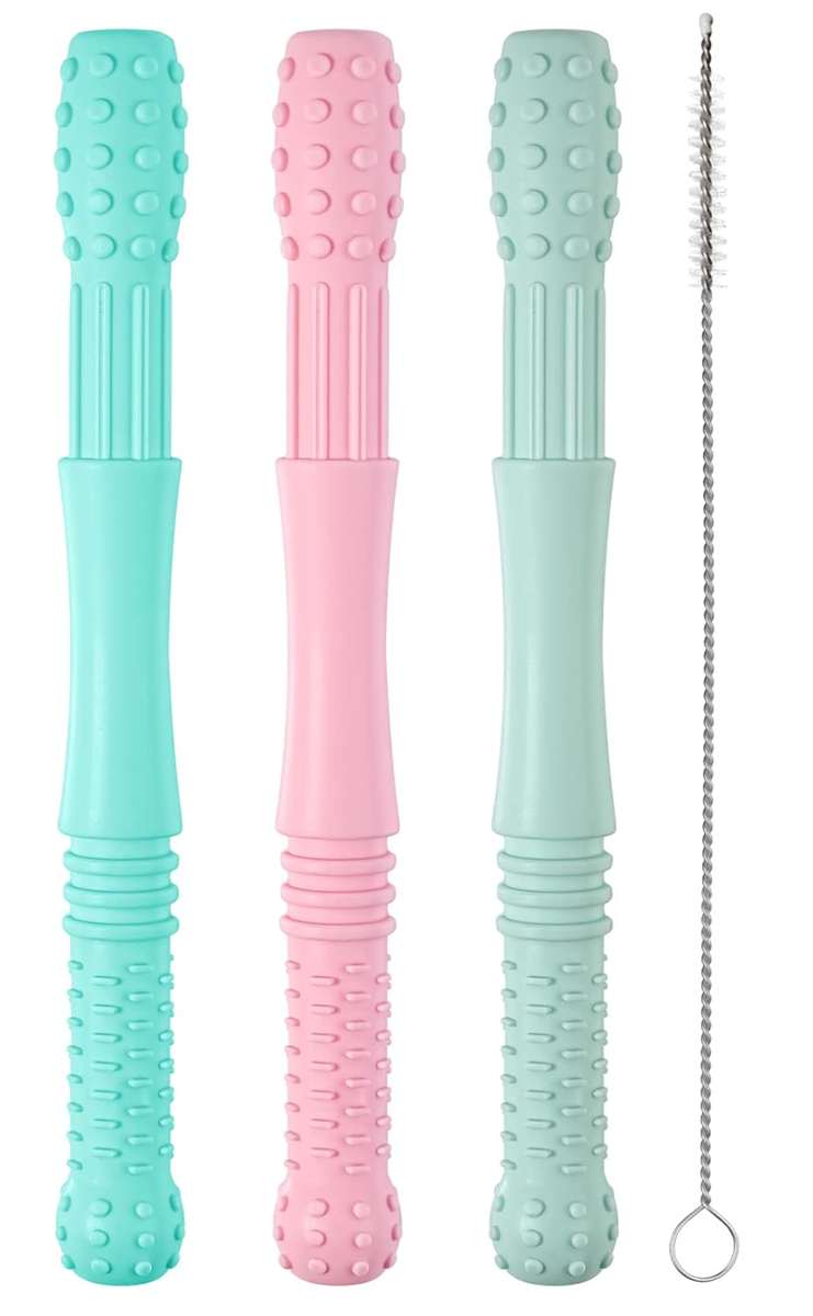 HOPTON silikonowy gryzak masujący 3 sztuki + szczotka do czyszczenia 16,8 cm