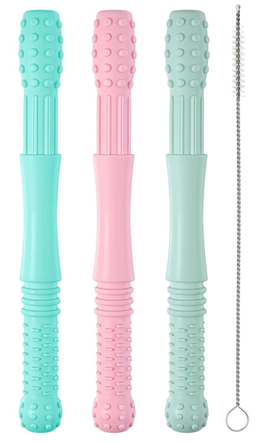 HOPTON jucărie de dentiție din silicon x3 + perie de curățare 16,8 cm