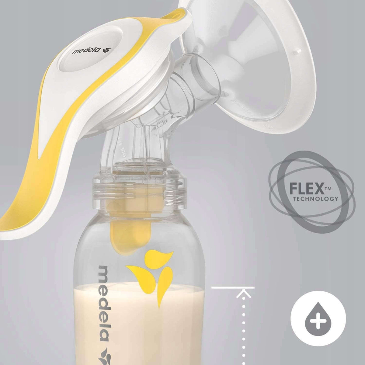 MEDELA Harmony Flex laktator ręczny 2fazowy, żółty, kompaktowy laktator ręczny z technologią Flex i butelką