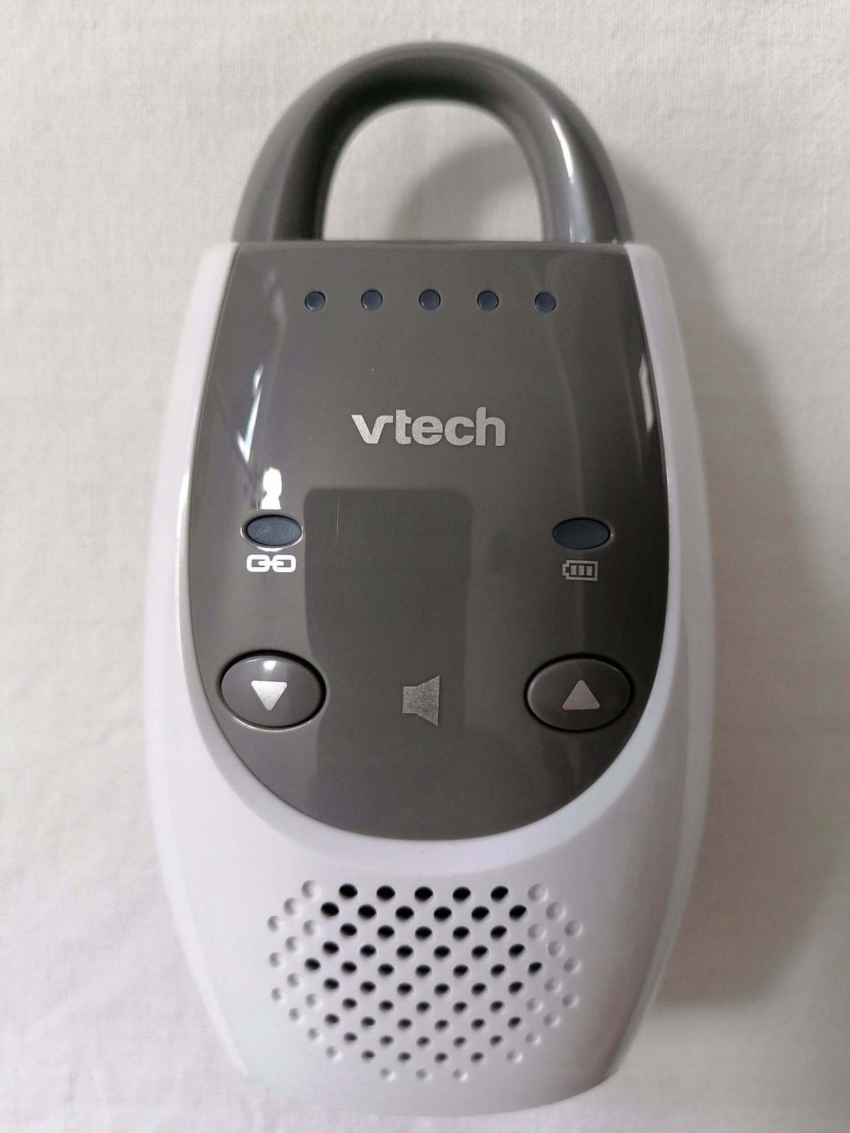 VTECH BM1100 cyfrowa niania elektroniczna DECT, szara jednostka rodzica z przyciskami i głośnikiem
