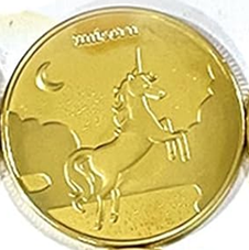 BRADOC Wróżka Zębuszka pozłacana metalowa moneta pod poduszkę 4 cm JEDNOROŻEC