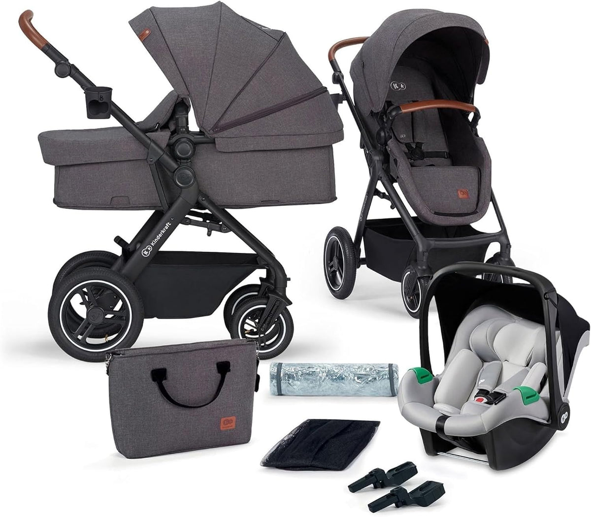 KINDERKRAFT B-TOUR 3w1 wózek wielofunkcyjny do 22kg + fotelik MINK PRO – DARK GREY – zdjęcie 1