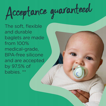 TOMMEE TIPPEE smoczki symetryczne x6 ŚWIECĄ 18-36, miękki silikonowy smoczek dla niemowlęcia