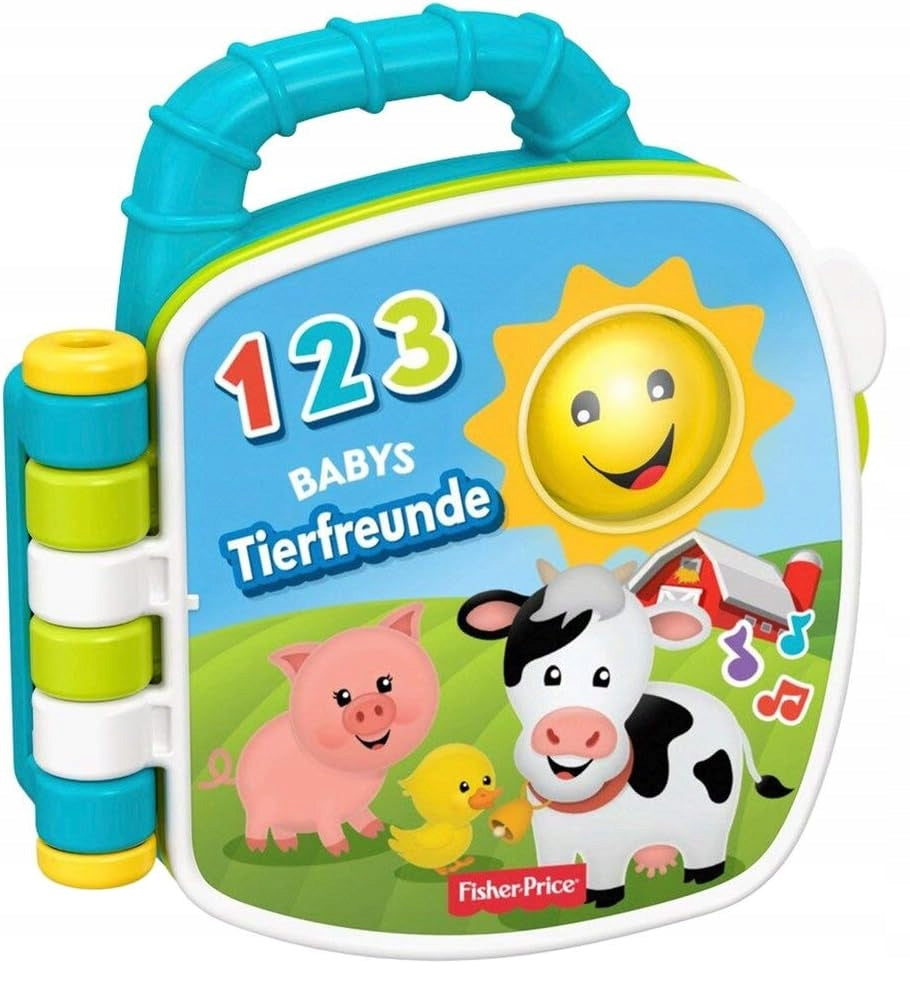 FISHER-PRICE GFP29 elektroniczna książeczka sensoryczna z kolorowymi zwierzątkami i słoneczkiem, dla dzieci 6 m+