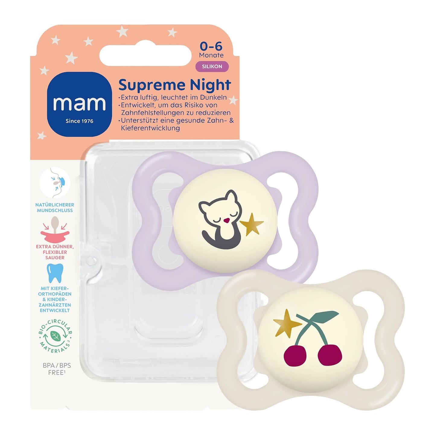 MAM Supreme Night suzetă de calmare din silicon, 0-6 luni, x2