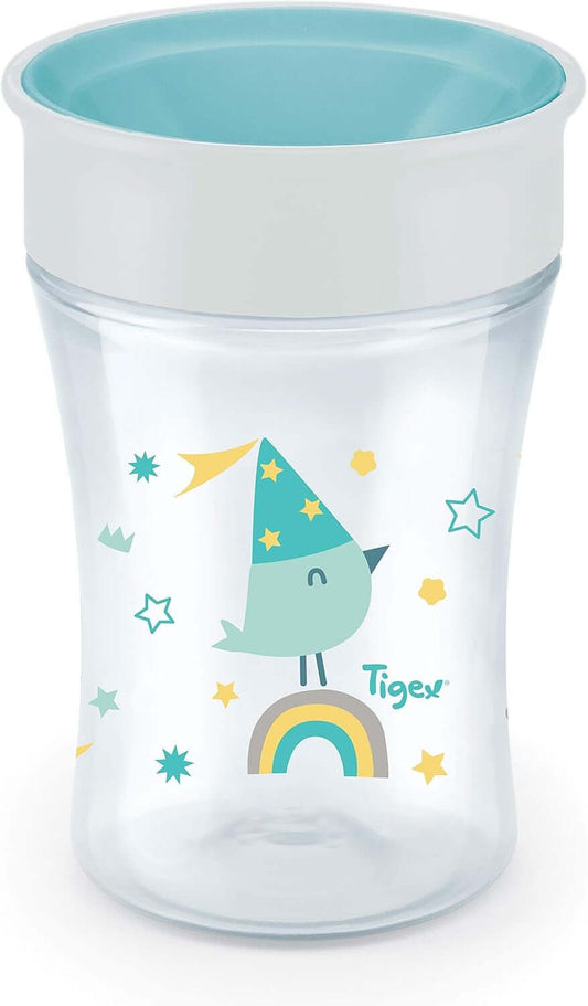 TIGEX Smart Cup kubek niekapek ustnik 360° 250 ml 9 m+ PTASZEK, przezroczysto-biało-turkusowy