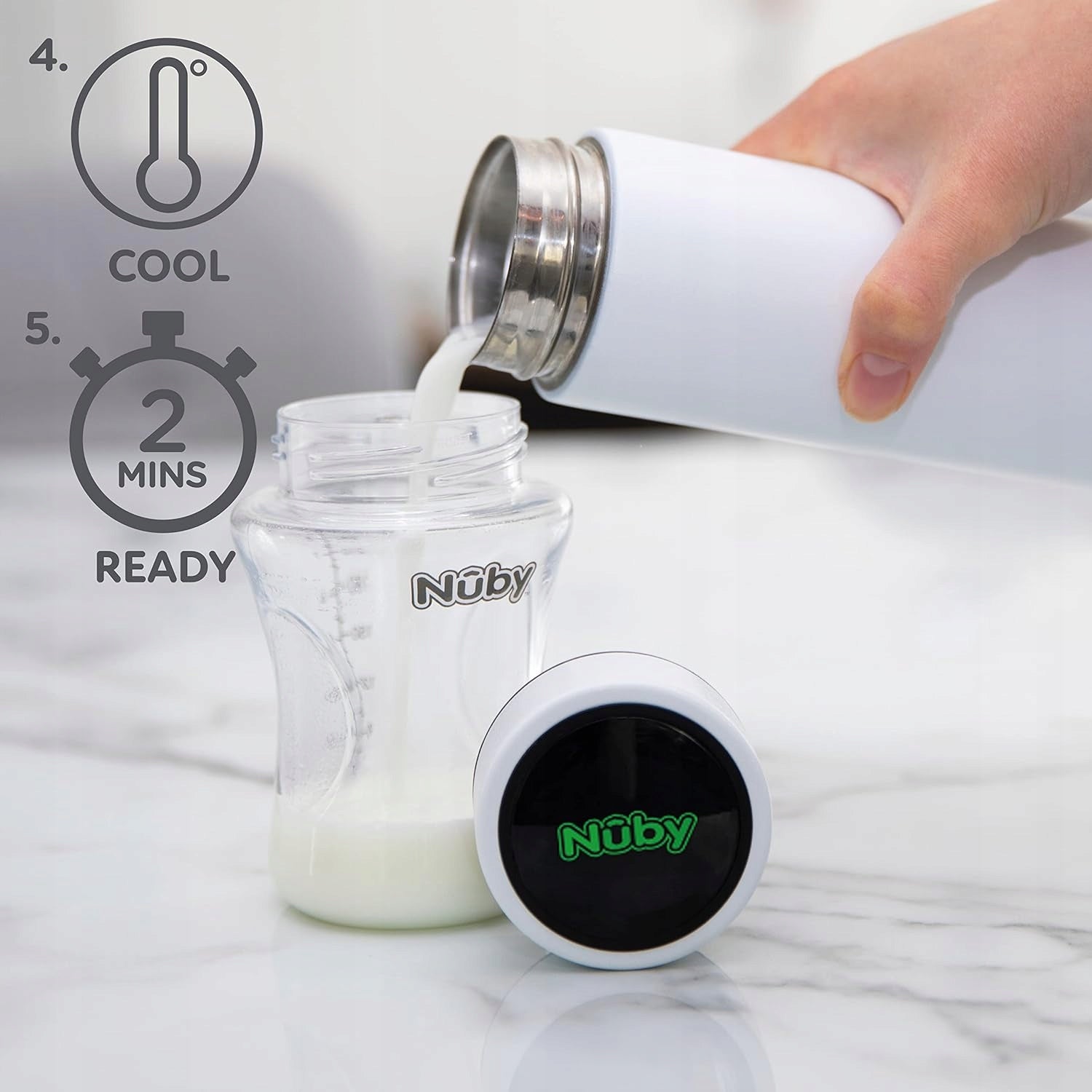NUBY RapidCool termos chłodzący do przygotowywania mleka 240 ml LED