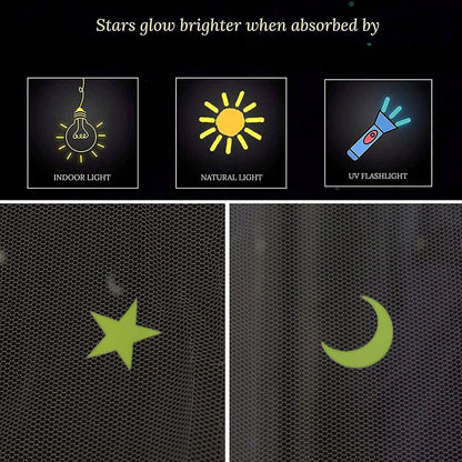 GLOW BED plasă de țânțari pentru pătuț, baldachin cu stele fluorescente