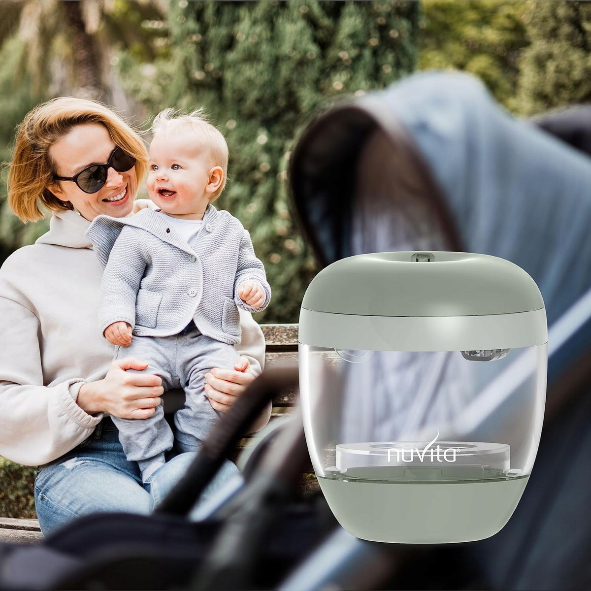 NUVITA MellyPlus 2 podręczny sterylizator UV do smoczków butelek 2 minuty, zielony