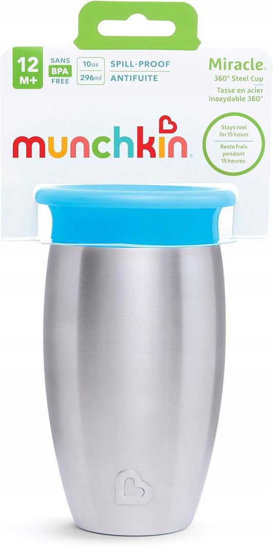 MUNCHKIN Miracle kubek 360 6msc+ 296ml stal nierdzewna niebieski, izolowany kubek 360° bez BPA, szczelny