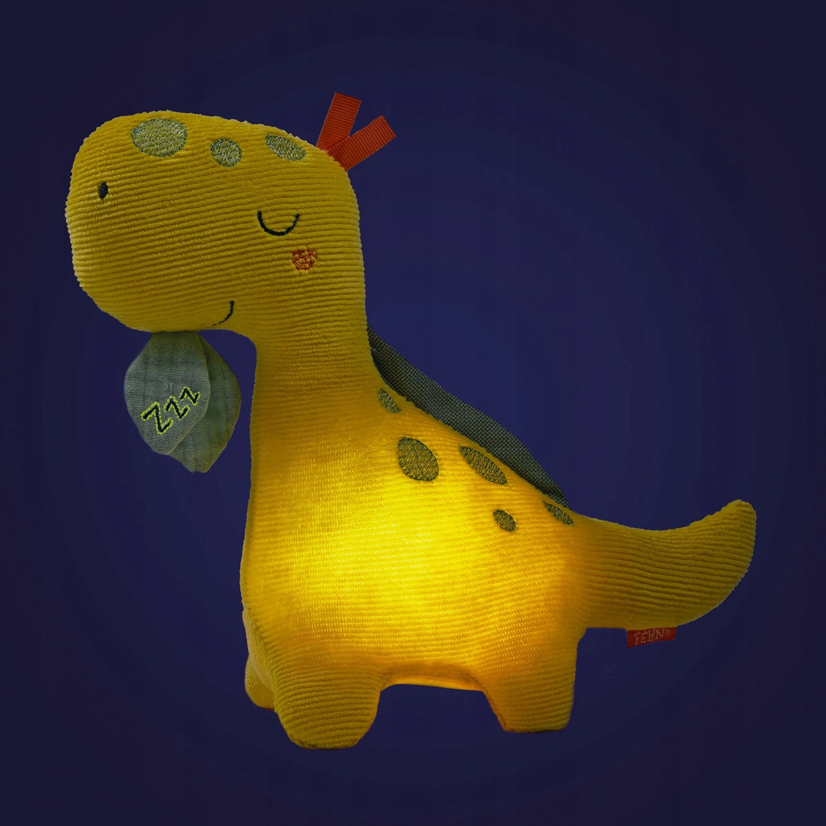 FEHN corduroy knuffel met nachtlampje DINO 20 x 23 cm