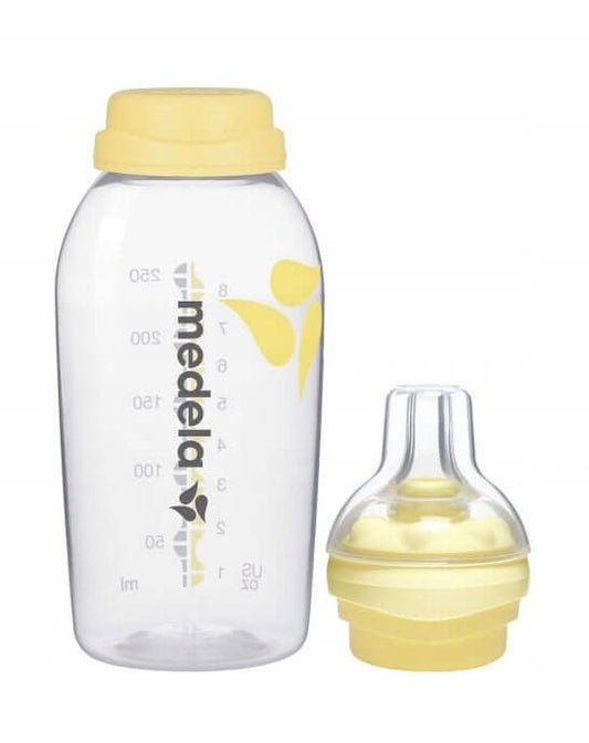 MEDELA butelka 250 ml + smoczek CALMA, żółta butelka i smoczek do karmienia niemowląt