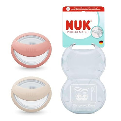 NUK Perfect Match smoczki 0-6 mies. 2 szt. beżowy/czerwony, ortodontyczne smoczki uspokajające