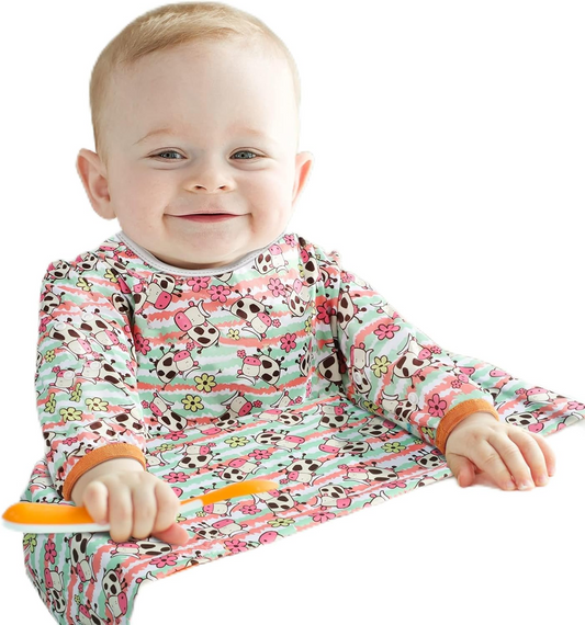 LENBEST Baby Bibs wodoodporny śliniak kombinezon z rękawami 6 m+