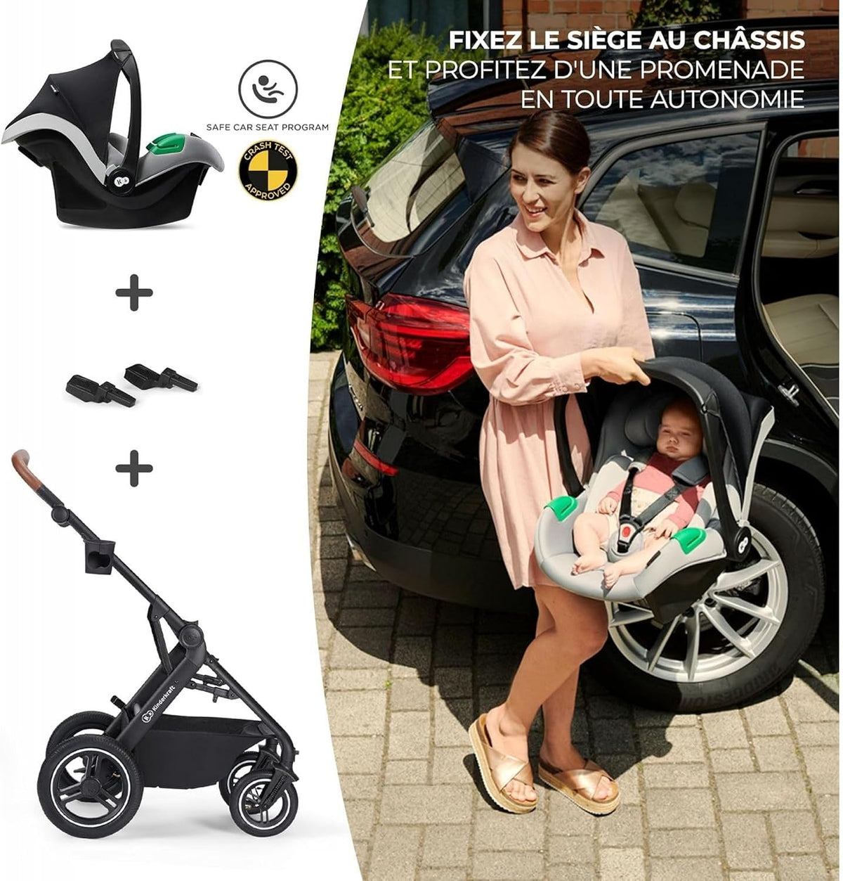 KINDERKRAFT B-TOUR cărucior multifuncțional 3 în 1 până la 22 kg + scoica MINK PRO