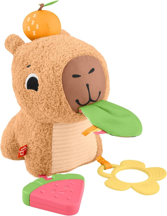 FISHER-PRICE capibara senzorială de pluș cu jucărie dentiție și zornăitoare 23,5 cm