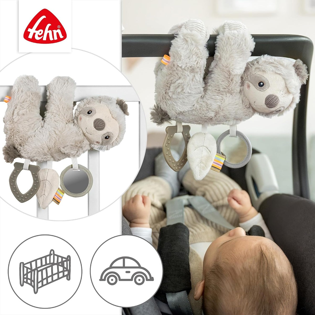 FEHN Activity pluszowy LENIWIEC zawieszka do wózka i fotelika 22 cm
