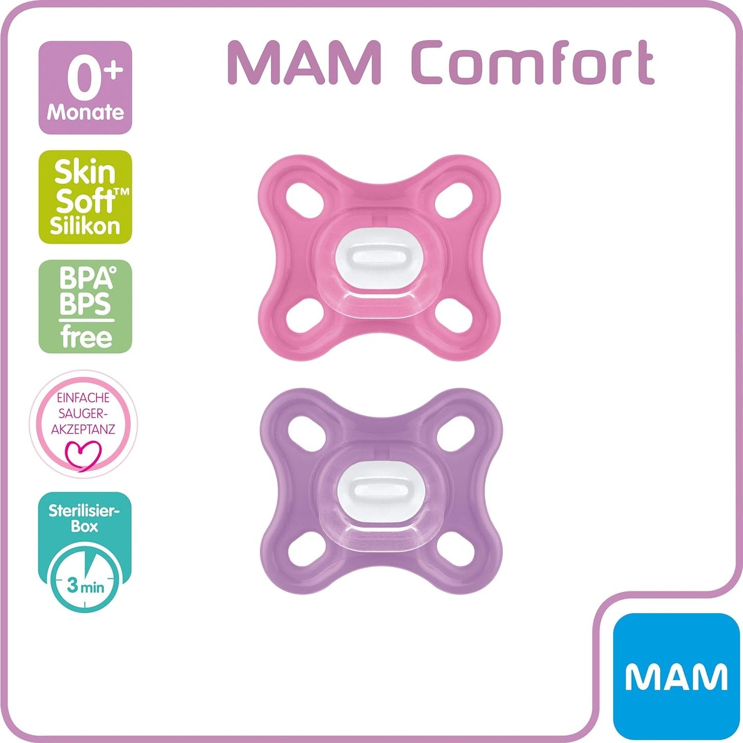 MAM COMFORT suzetă pentru prematuri și nou-născuți x2 0 luni+