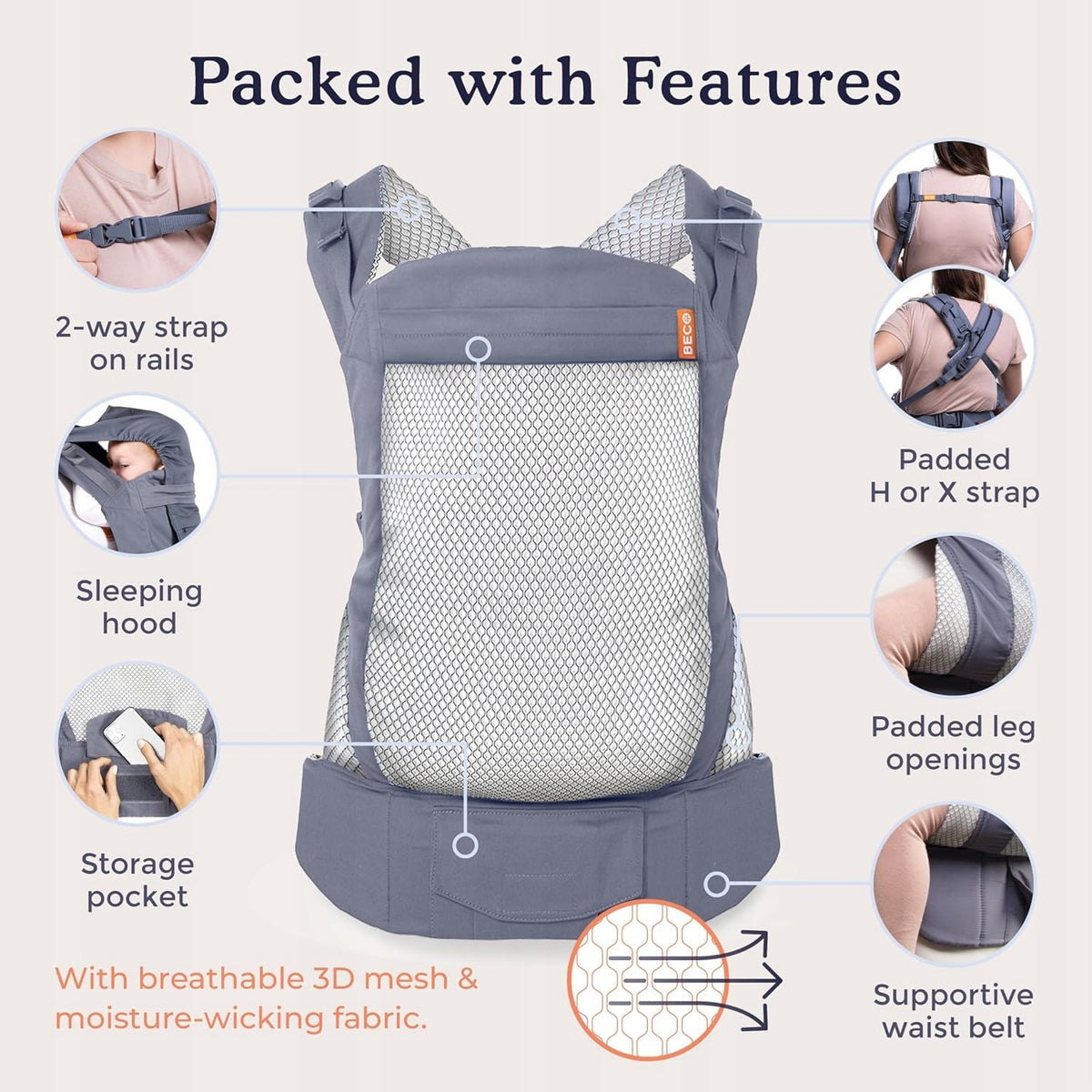 BECO TODDLER marsupiu cu cataramă 9-27kg mesh 3d