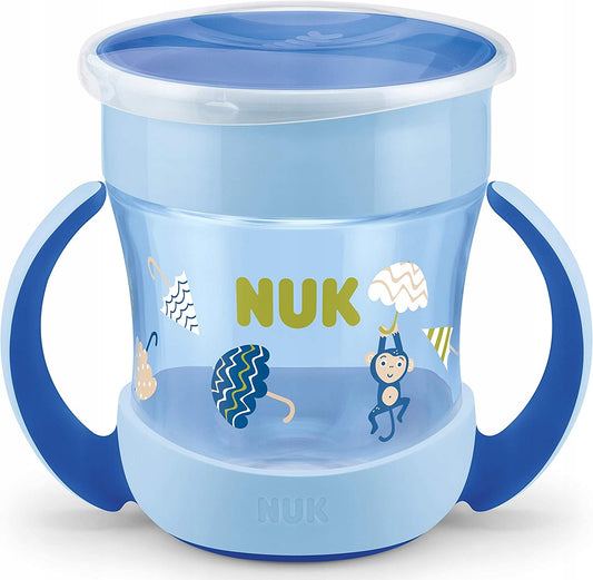 NUK Mini Magic Cup KUBEK NIEKAPEK 160 ml niebieski z uchwytami i szczelną pokrywką dla dzieci 6m+