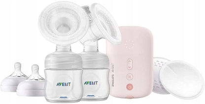 PHILIPS AVENT SCF397/11 podwójny LAKTATOR elektr.. różowy laktator elektryczny z butelkami i nakładkami silikonowymi