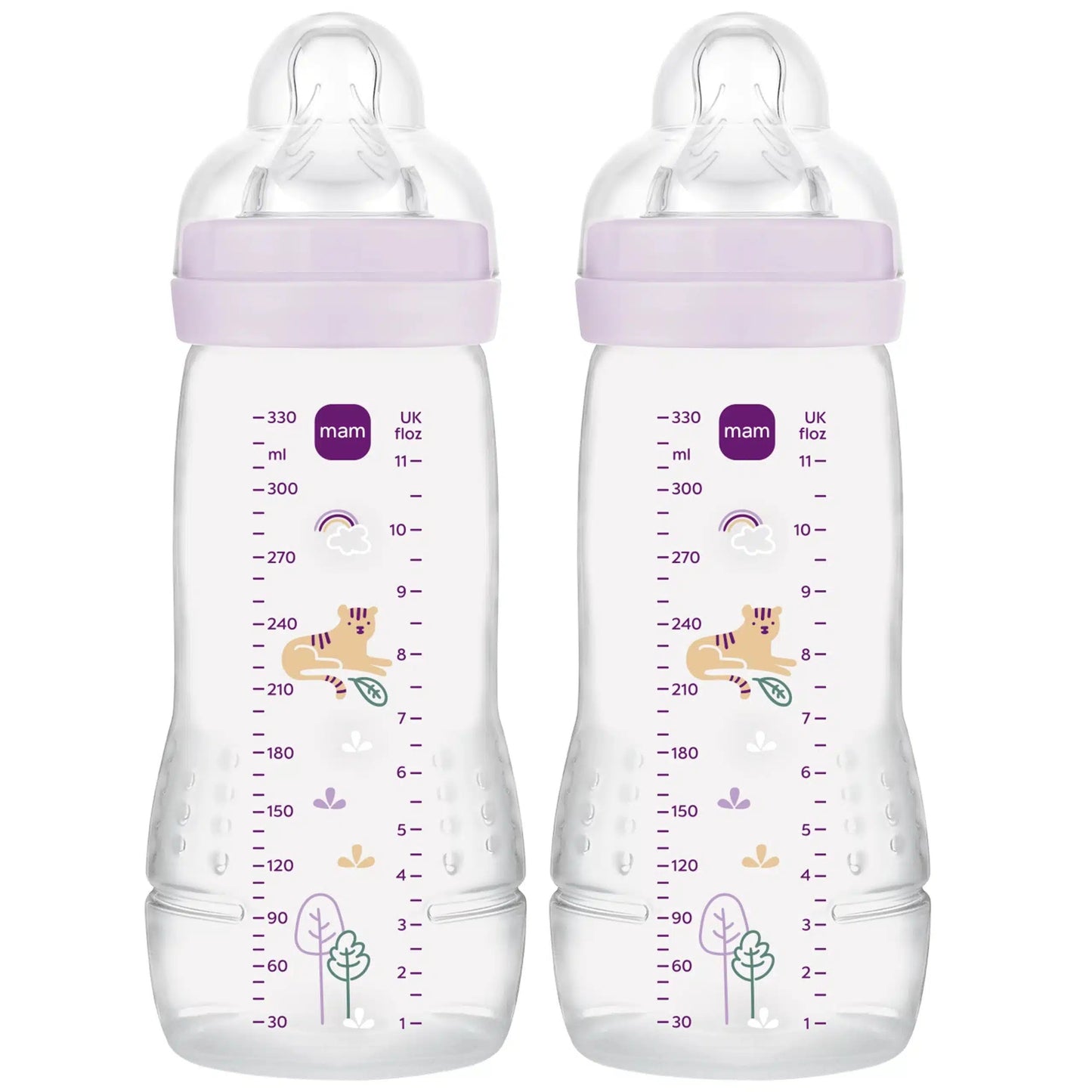 Set de biberoane MAM Easy Active 2x 330 ml, 4 luni+, tetină 3, TIGRU