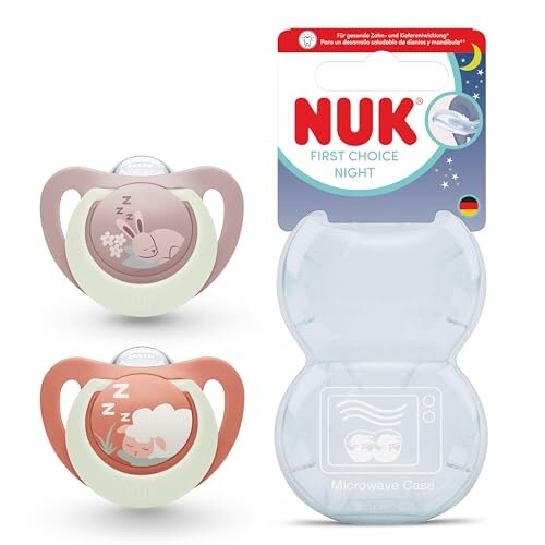 NUK First Choice Night smoczki uspokajające 6-18 mies. ortodontyczne smoczki nocne z etui