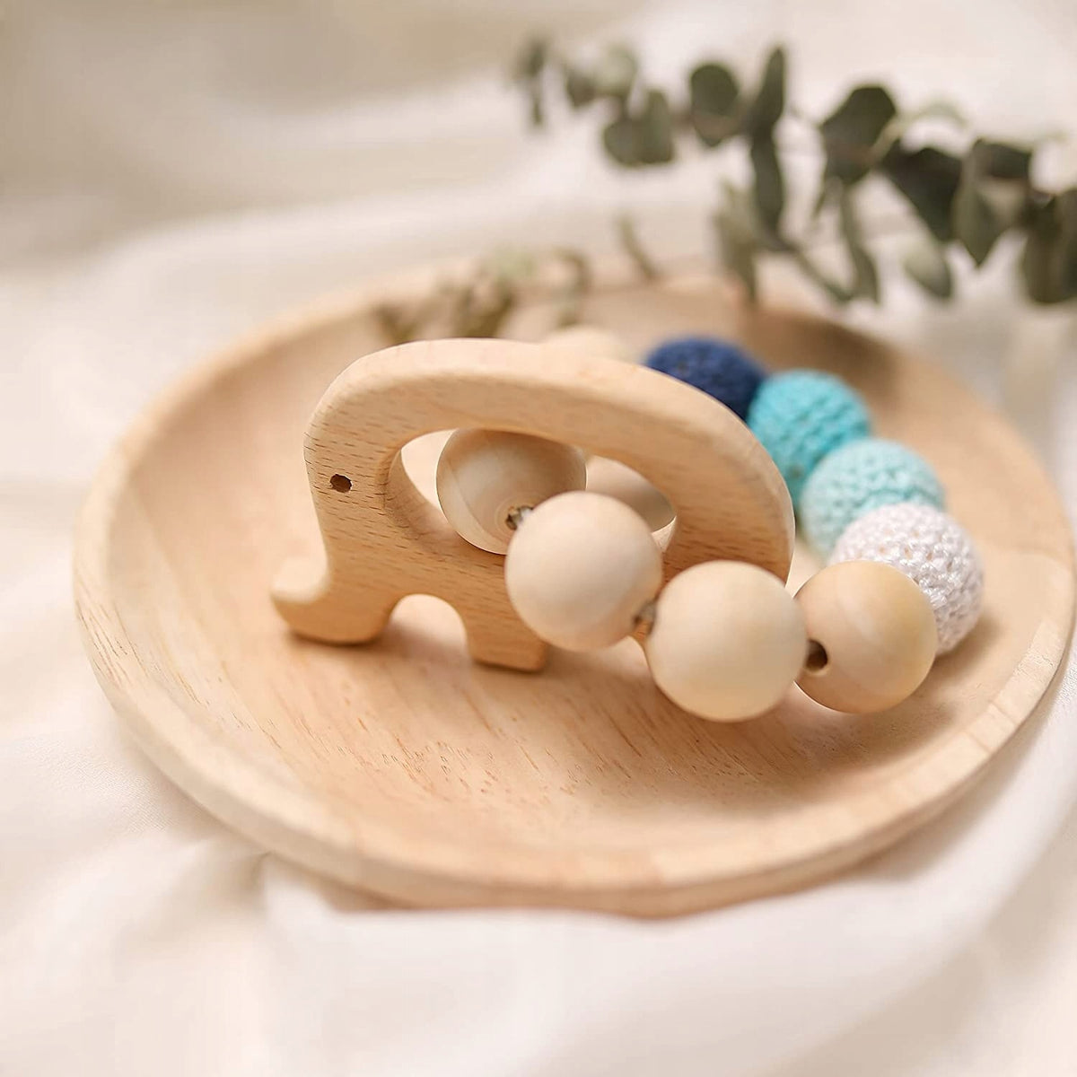 MAMIMAMI Holzbeißring und Perlen + Etui ELEFANT
