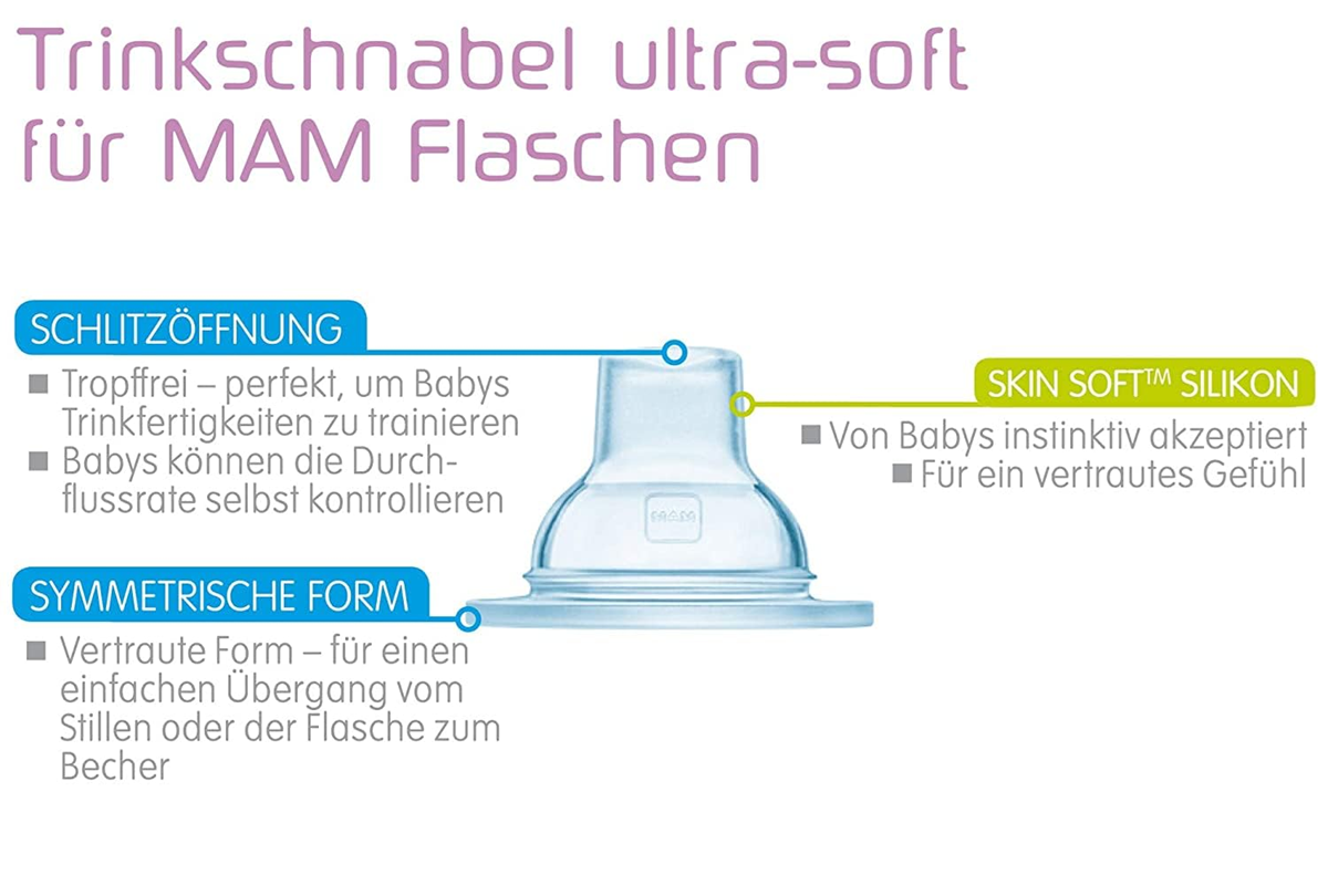 MAMbottle nipples, silicone mouthpiecesSuitable for Easy Start, Easy Active and Trainer+ bottles2 x teats