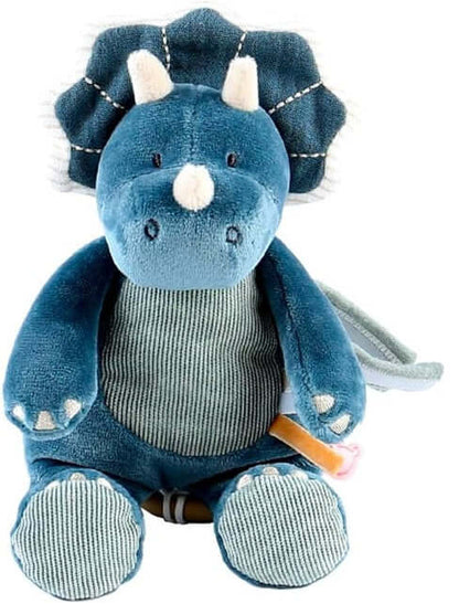 NOUKIE'S przytulanka z pozytywką "Kołysanka Brahms'a" TRICERATOPS 20 cm, niebieski pluszak dla niemowląt