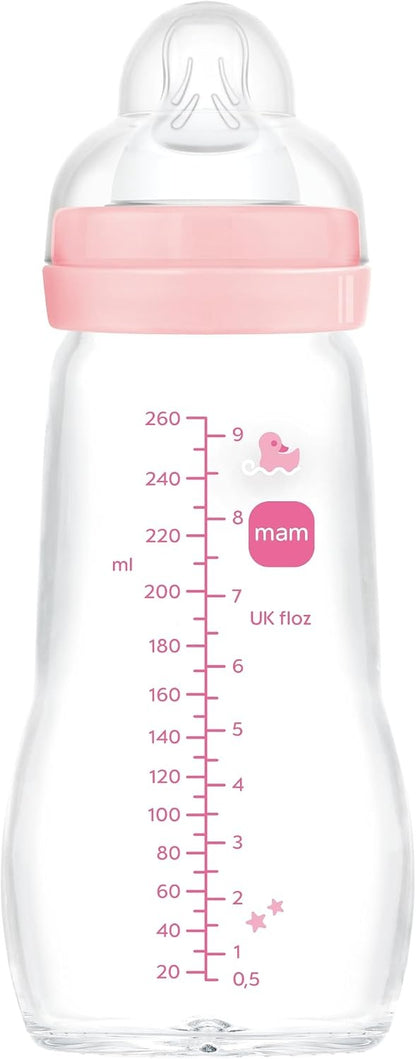 MAM Feel Good biberon din sticlă 260 ml tetină 2 debit mediu 2 luni+ RAȚĂ