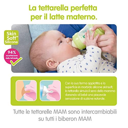 MAM tetine pentru biberoane mărimea 1 SkinSoft 0m+ x2