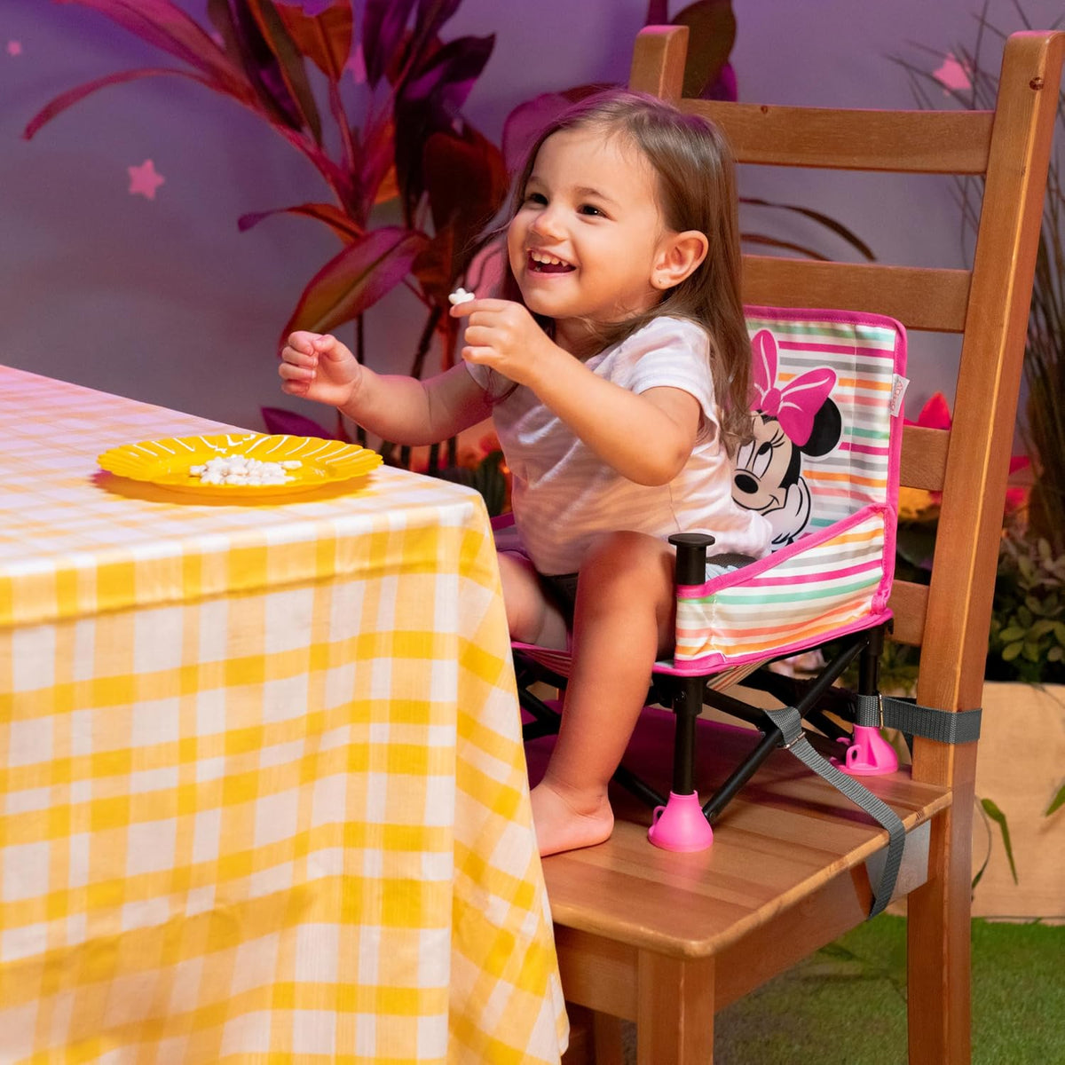 BRIGHT STARTS Minnie Mouse scăunel de masă de călătorie cu blat 3în1