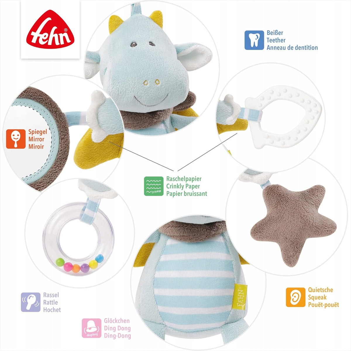 FEHN jucărie suspendată cu zornăitoare DRAGON 32x23 cm