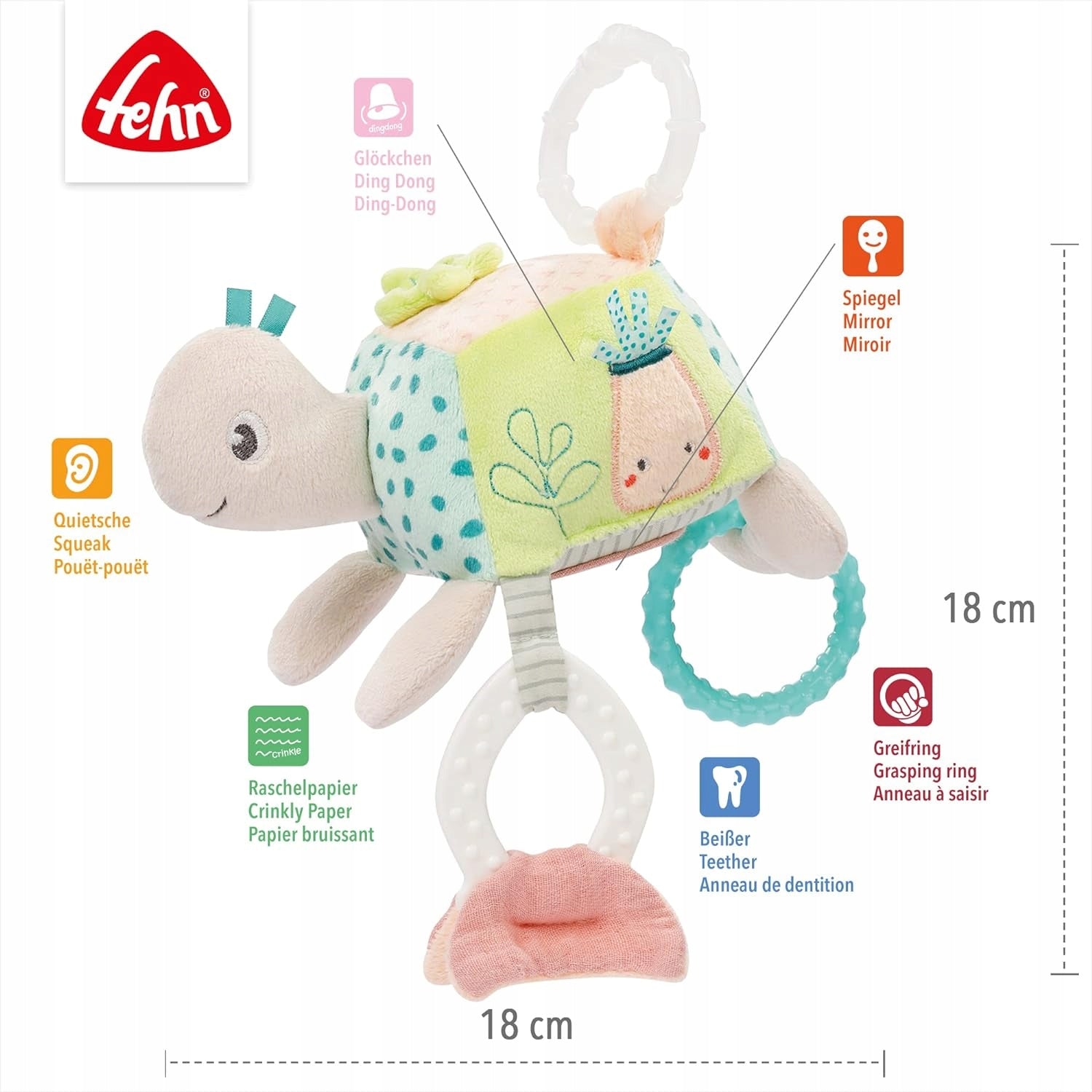 FEHN turtle rattle pendant 18X17 cm