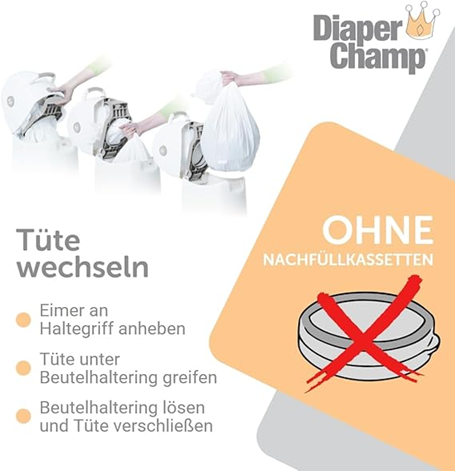 DIAPER CHAMP coș pentru scutece PENTRU SACI DE GUNOI +/-50 scutece