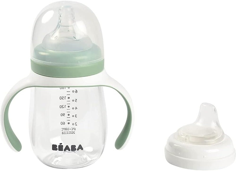 BEABA Training Bottle 2 în 1, cană anti-vărsare cu două muștiucuri, 210 ml, 4+ luni