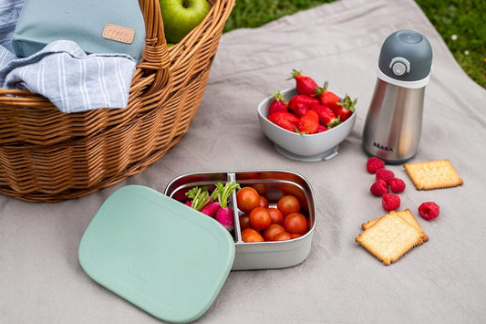 BEABA cutie pentru gustări lunchbox din OȚEL inoxidabil, 760 ml, cu compartimente