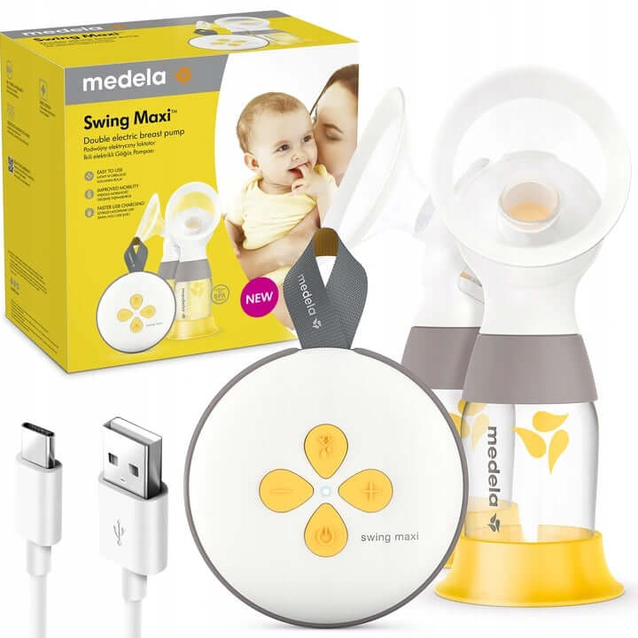 MEDELA Swing Maxi podwójny laktator 2-fazowy, elektryczny laktator z akumulatorem, biało-żółty, BPA free