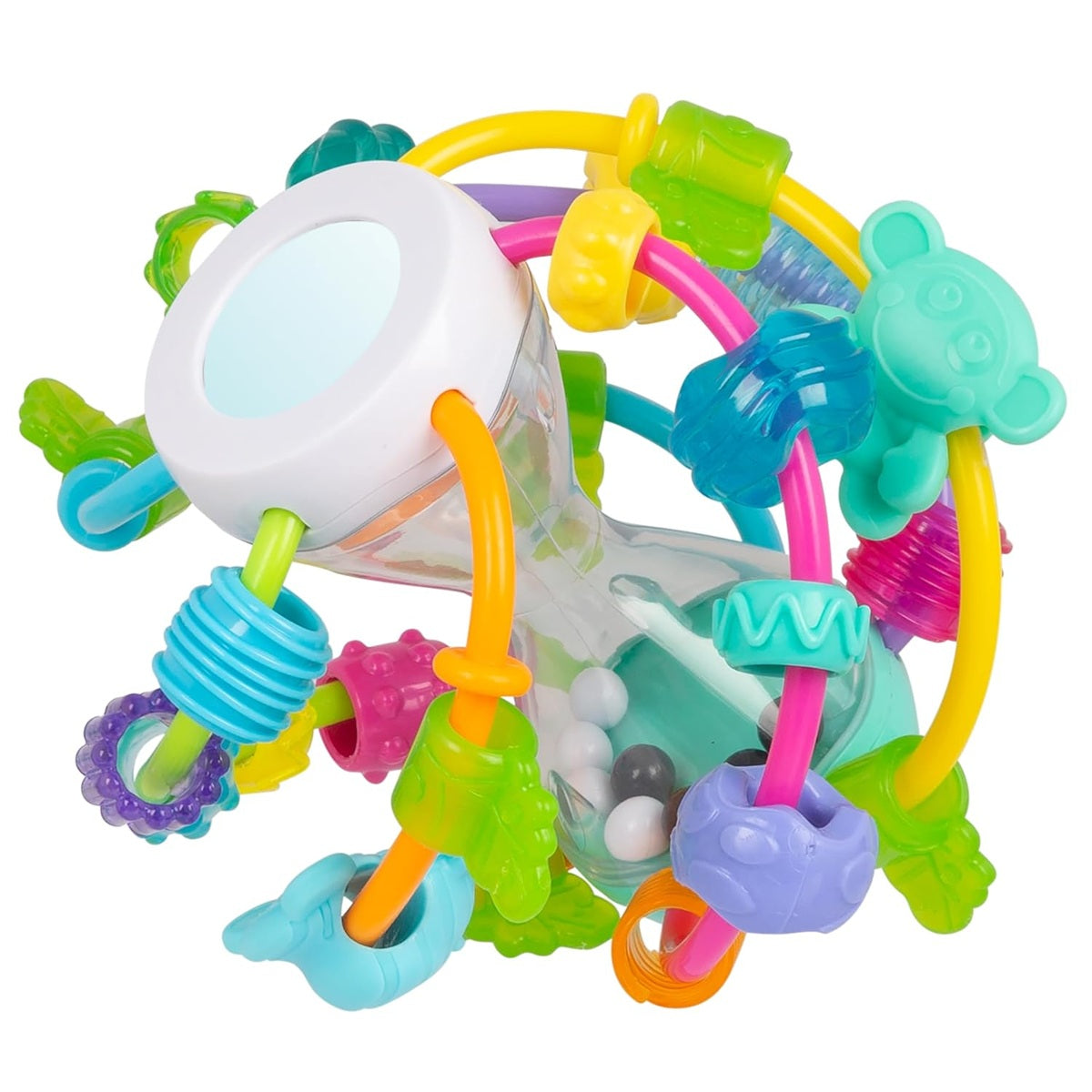 PLAYGRO Play and Learn Ball gryzak chwytak z grzechotką i lusterkiem 14 cm