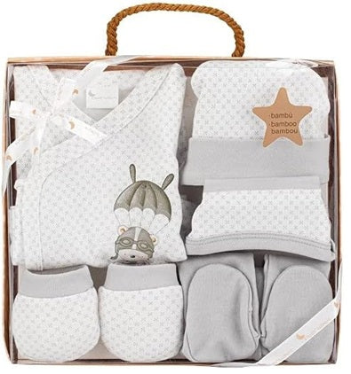 Set cadou INTERBABY din bumbac pijama căciulă șosete bavetă colanți