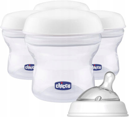 CHICCO Natural Feeling 4 x 150 ml milk container, cap with teat (slow flow) and cover