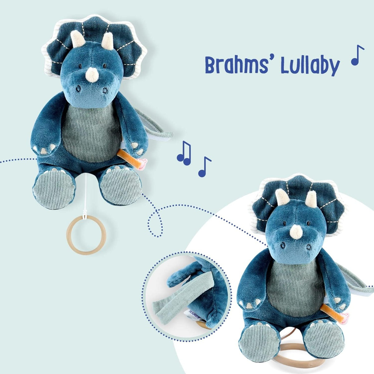 NOUKIE'S Spieluhr-Kuscheltier "Brahms' Wiegenlied" TRICERATOPS 20 cm