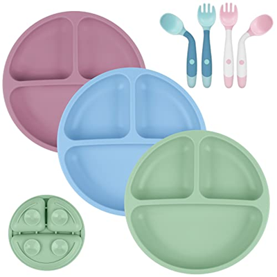 VICLOON driedelige bord met zuignap x3 + lepel x2 vork x2