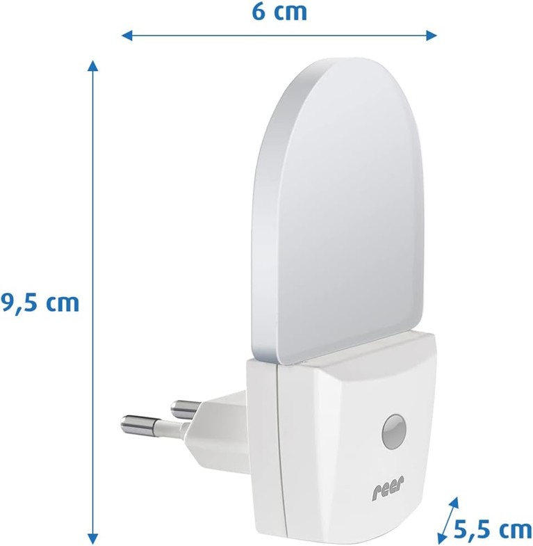 REER NightGuide lampă de veghe LED pentru priză, senzor de întuneric 6 x 9,5 cm