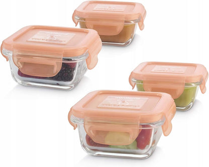 MINILAND NaturSquare recipiente din sticlă pentru alimente 160 ml 4 bucăți IEPURE