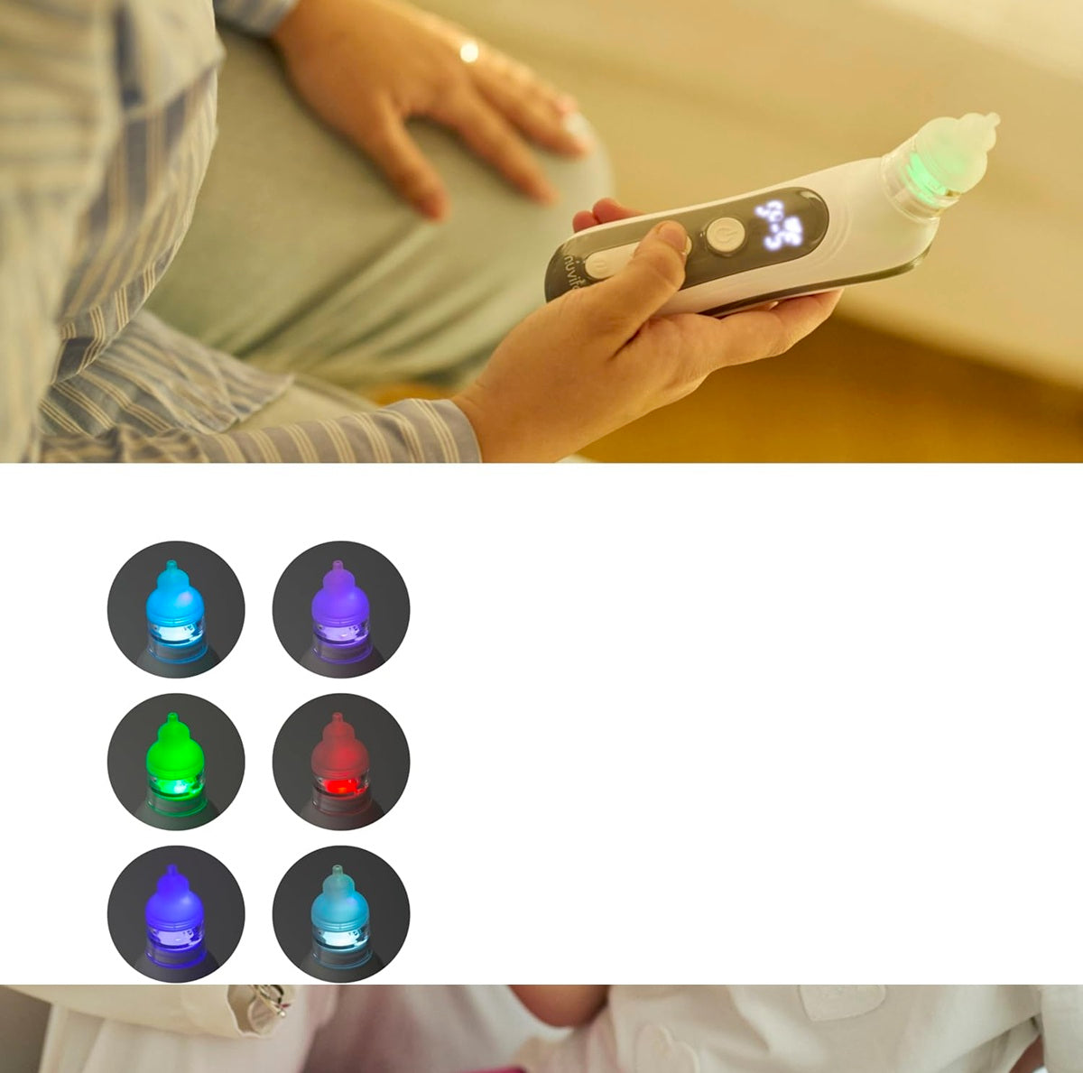 NUVITA aspirator nazal cu lumină și muzică + 3 capete, husă și pensetă